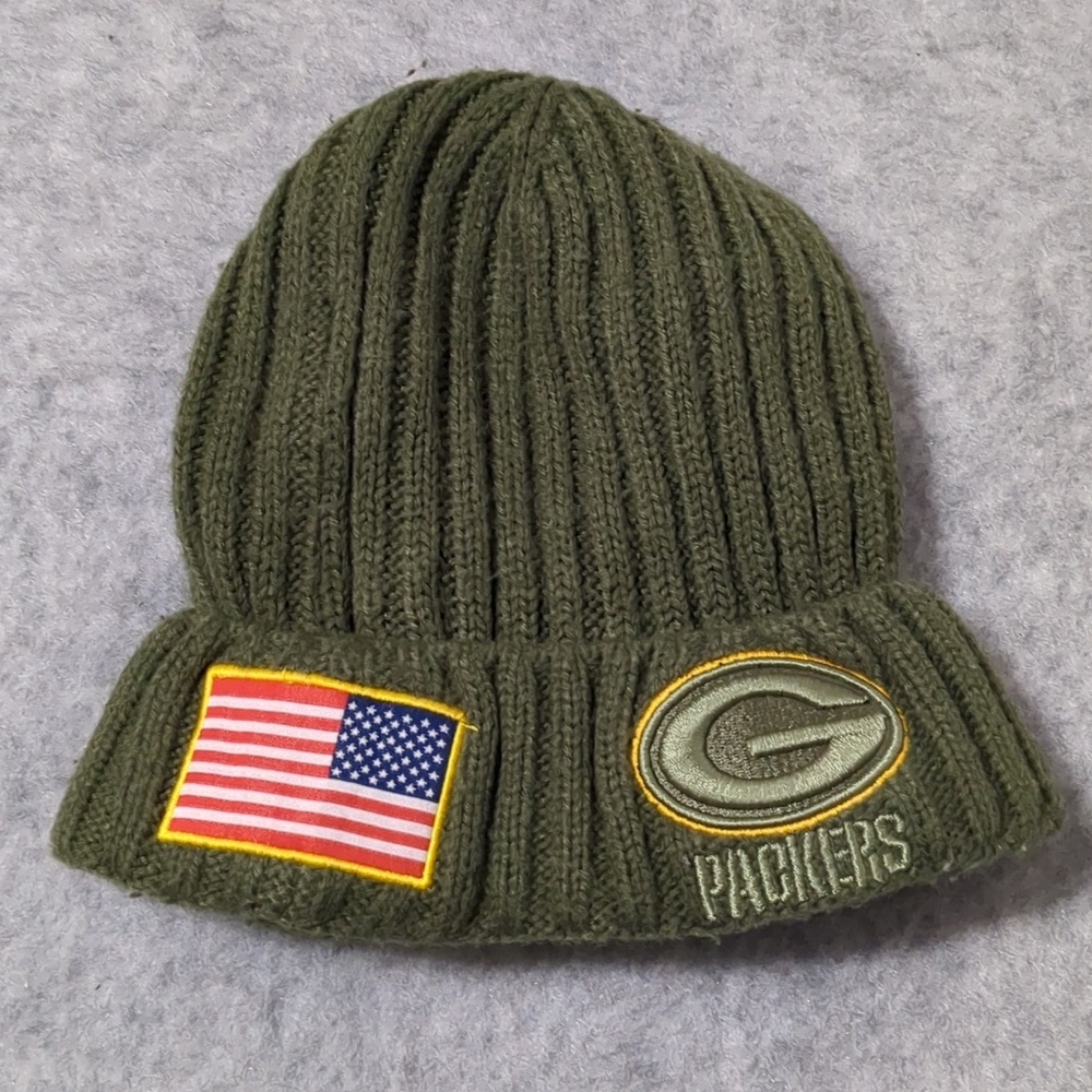 NFL ARMY GREEN  Packers lined winter Youth beanie USA Flag New Era